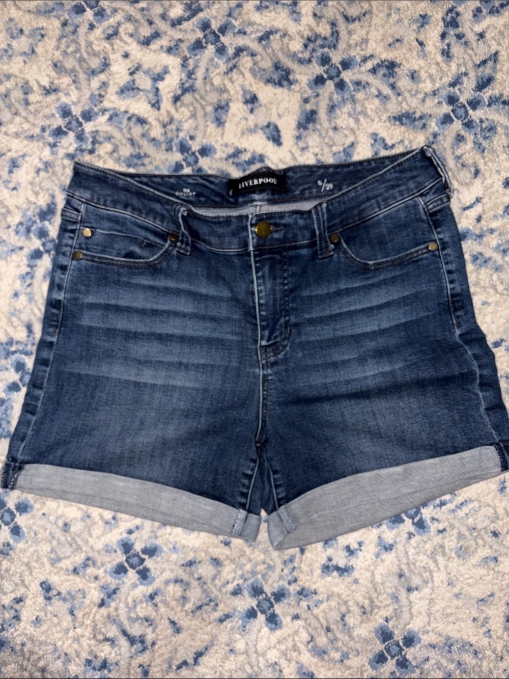 Liverpool Blue Rolled Cuff Denim Shorts